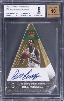 2012-13 Panini Crown Royale Paninis Choice Award Auto #10 Bill Russell Signed Card (#1/10) - BGS NM-MT 8/BGS 10